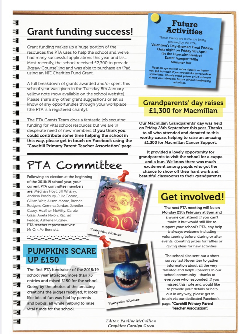 PTA Newsletter – Cavehill Primary School PTA